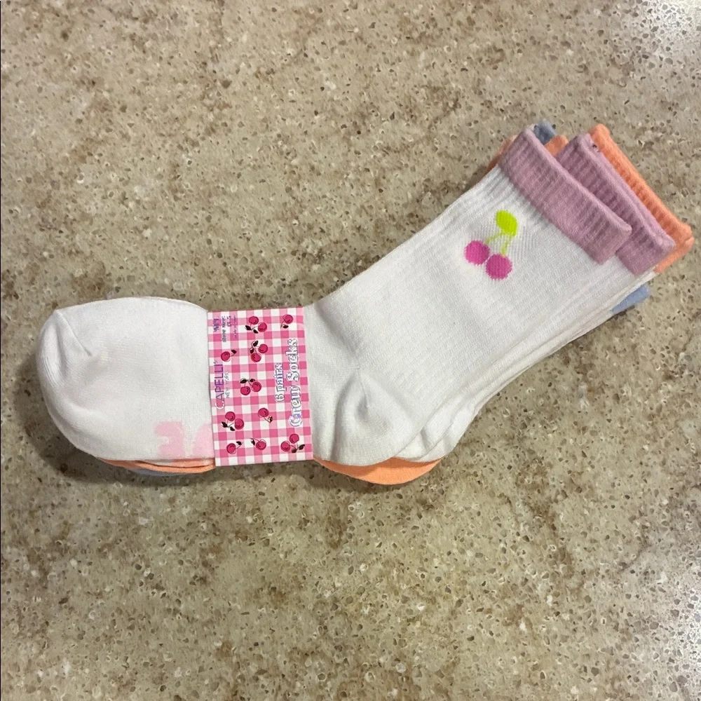 NWT Capelli of New York Cherry Assorted Crew Socks Set of 5 Pair Size M/L 12-5.5